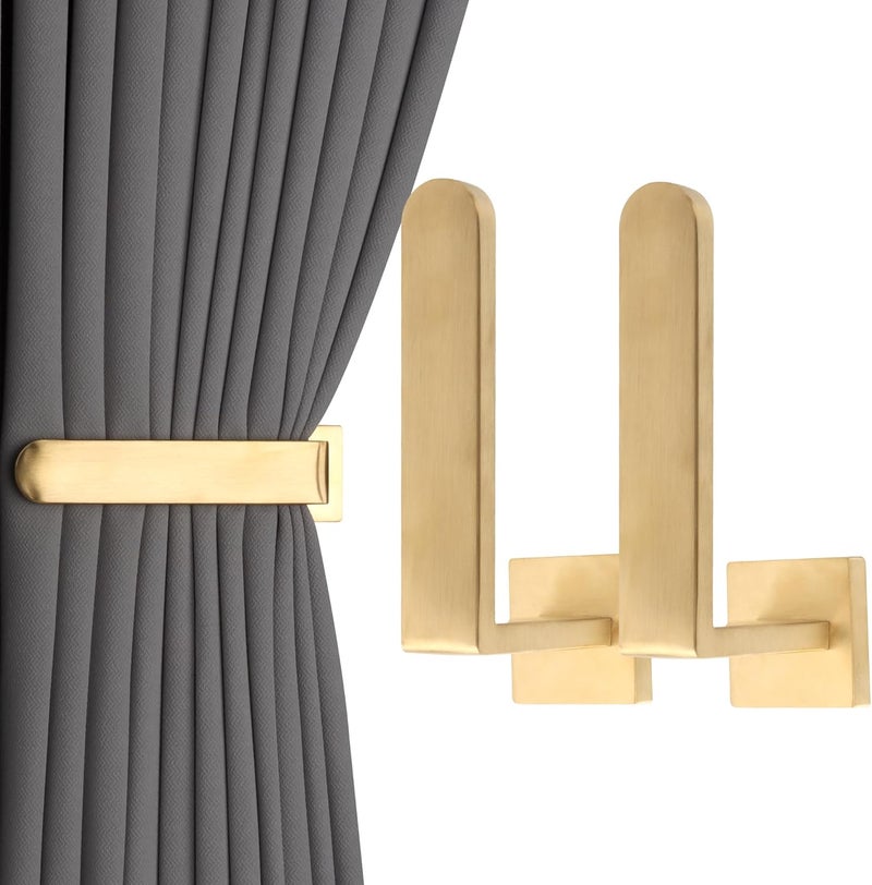 groleca 2 Pack Metal Curtain Holdbacks Modern Curtain Tiebacks U Shaped Curtain Hooks for Wall Curtain Pull Backs Curtain Holders Curtain Tie Backs for Curtains (2, Gold) - Image 1